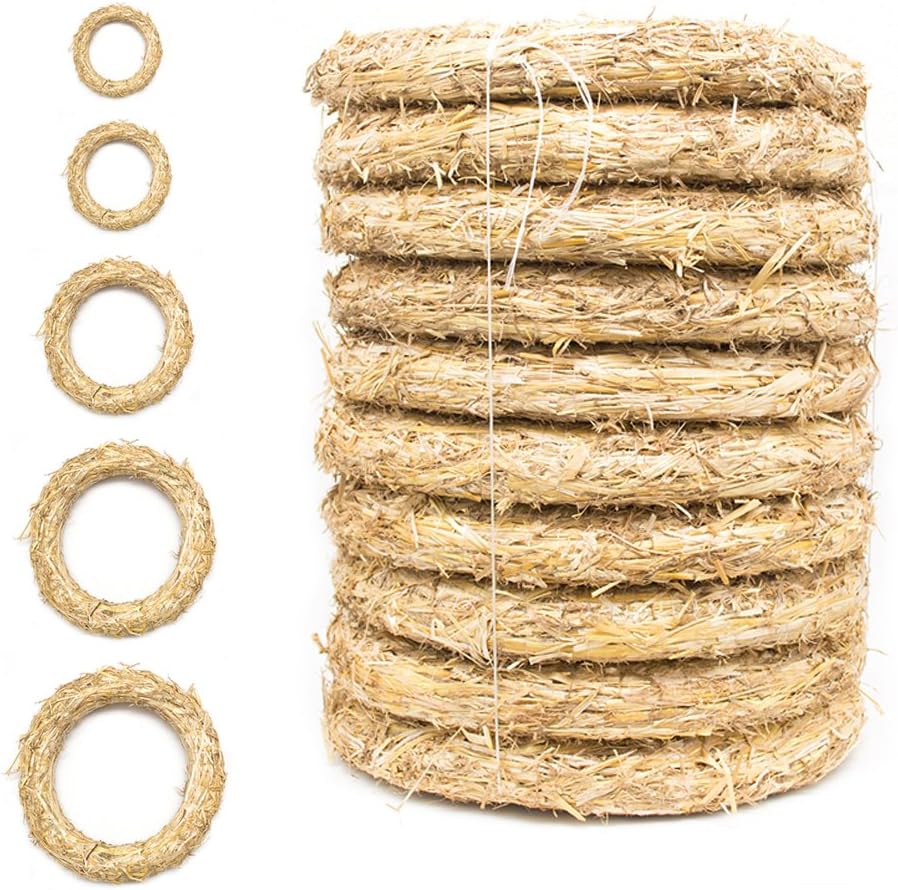 DekoPrinz® Straw Wreaths, Pack of 10, 20 cm Diameter, 3 cm Thick, Straw Romans, Door Wreath, Decorative Wreath, Blank Wreath, Straw Ring
