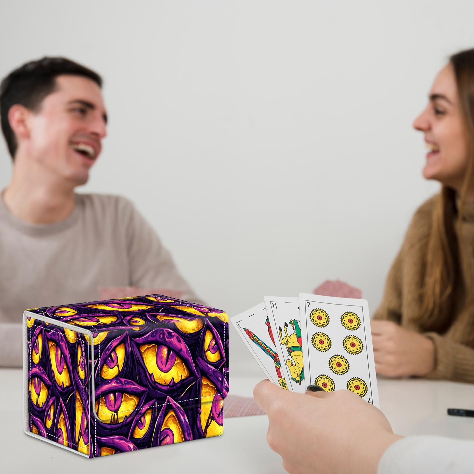 ACWDMKH for MTG Commander Deck Box,Card Deck Box for Trading Yugioh MTG,Fits 100 Double Sleeved Cards,PU Leather Strong Magnet Case for Magic Commander TCG CCG,Funny Purple Eyes