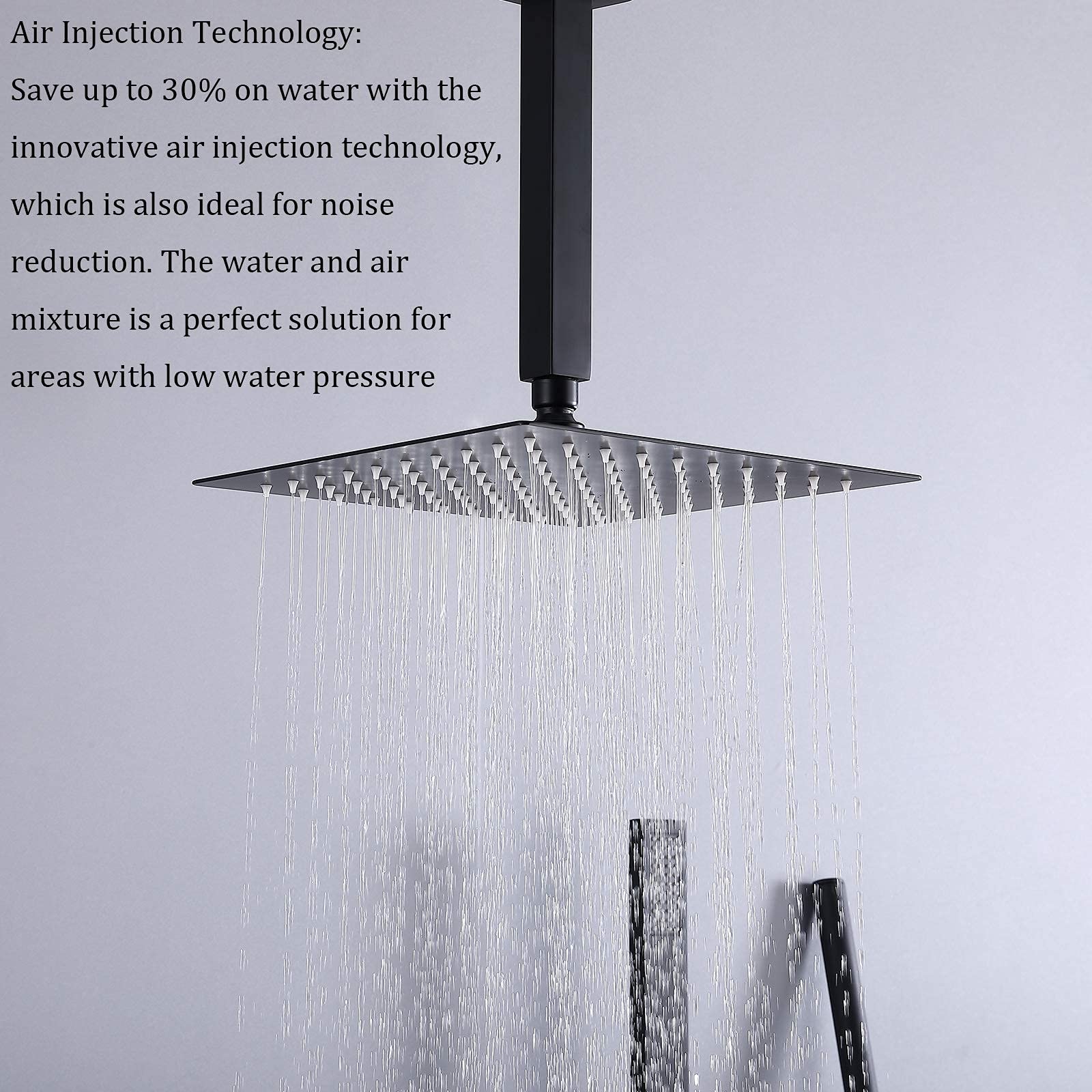 Set doccia con display digitale, montaggio a soffitto, set da bagno con soffione doccia in acciaio inox, doccetta a mano, scatola integrata, nero, 30,5 cm