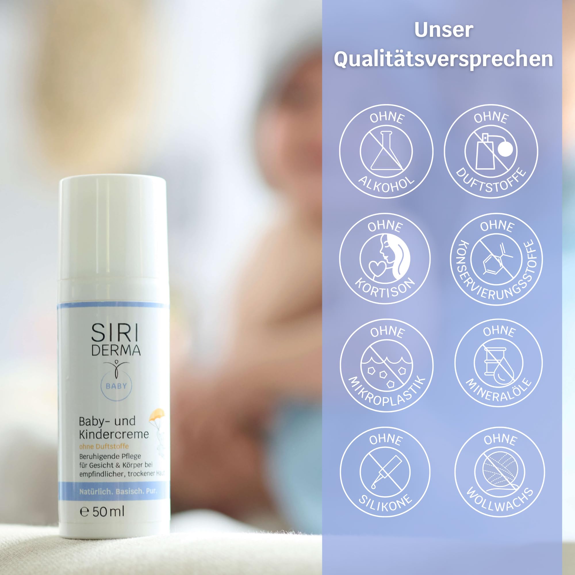 SIRIDERMA Crema para bebés y niños | Cuidado de la piel suave y básico para piel seca y sensible | calmante e hidratante | también para dermatitis atópica | Sin perfume, 150 ml