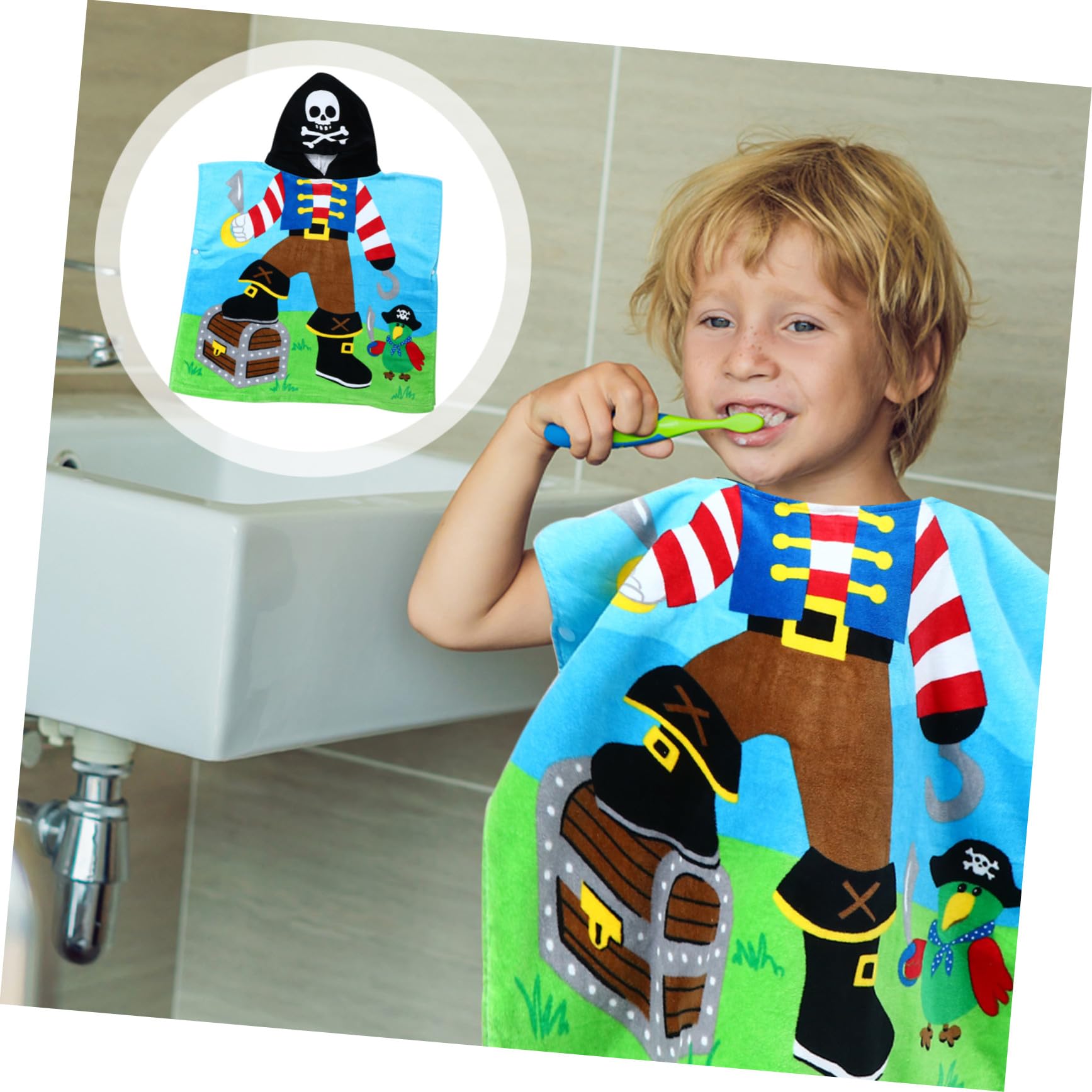 Albornoz Transpirable para Niños Capucha de Algodón, Diseño de Capitán Pirata, Lavable y Que Seca Rápido para Uso en Baño y Playa