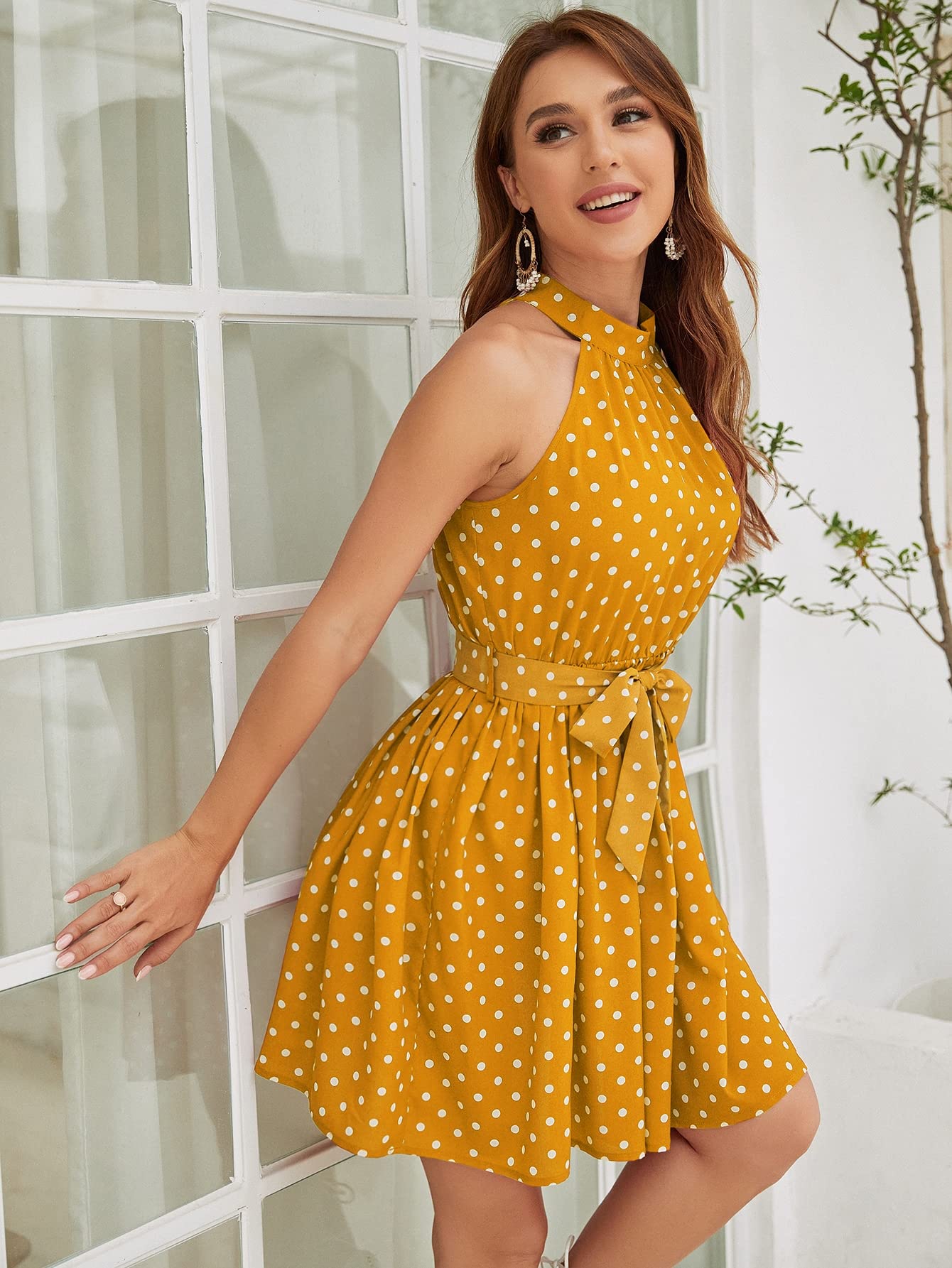 yellow brown polka dot dress Nellie Mini Dress Yellow Polka Dot