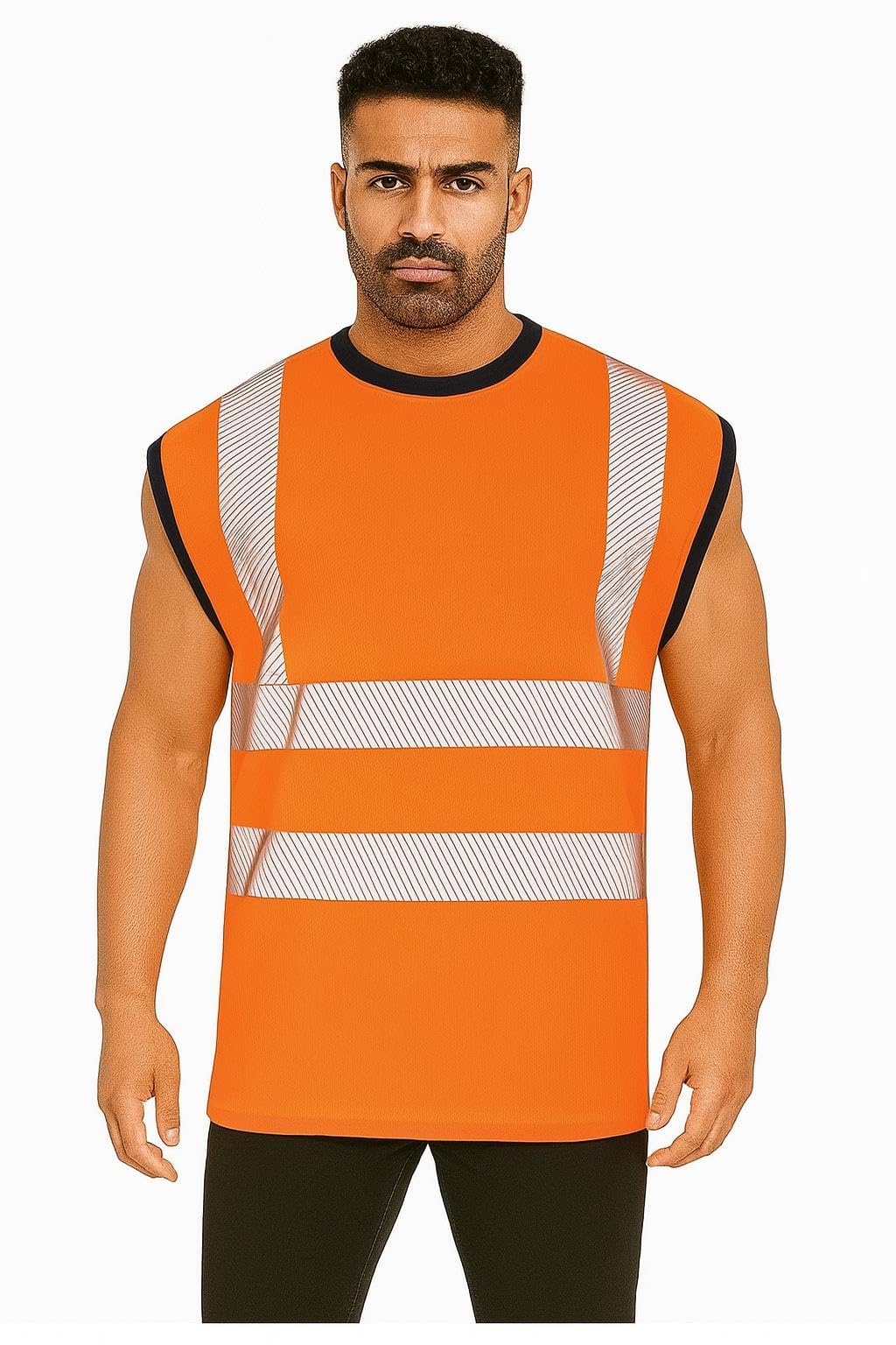 Candid Styles® Hi Vis Viz Work Utility Sleeveless Vest, High Visibility Round Neck Safety Security Workwear Reflective Double Tape Tank Top (Orange, 3X-Large)