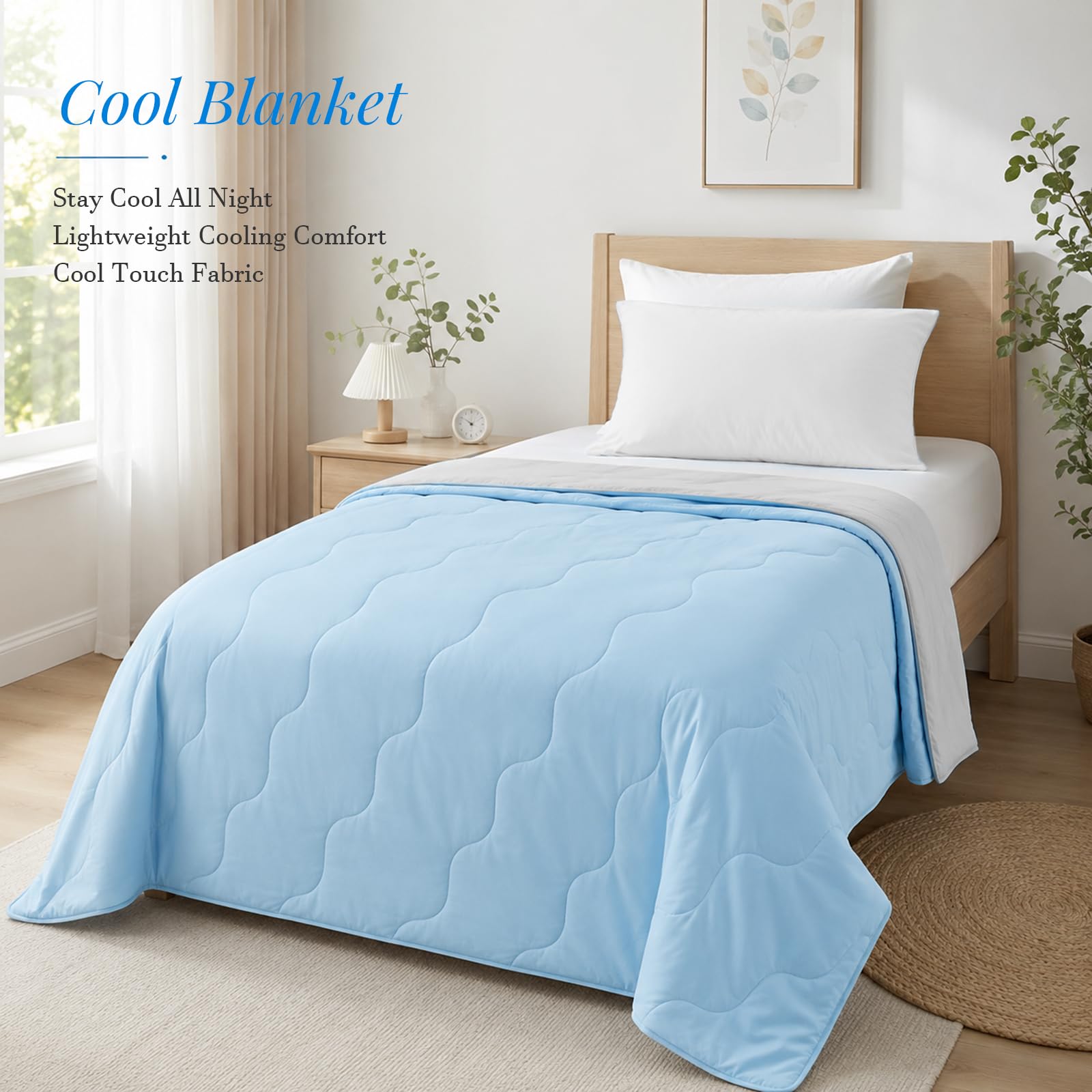Coperta Rinfrescante 150x200 cm, Q-Max >0,4 Coperta Refrigerante Letto, Copriletto Estivo Singolo Double Face, Leggera Traspirante Anallergica, Coperta Estiva Matrimoniale (Blu)