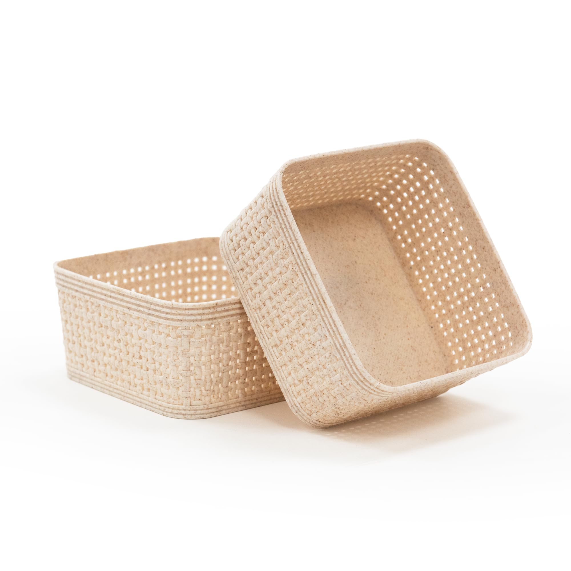 Libbi Lou Clear Storage Baskets Woven Design Stackable Plastic Organisers Homeware - Set Of 2 (12 X 12Cm)