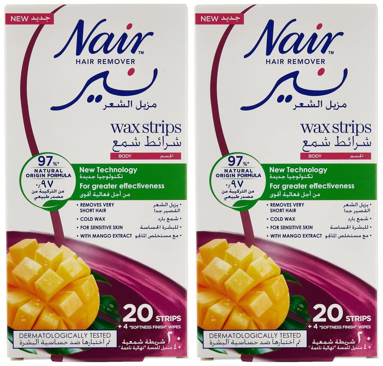 Mango Hair Removal Wax 20-Strips, 2-Pack