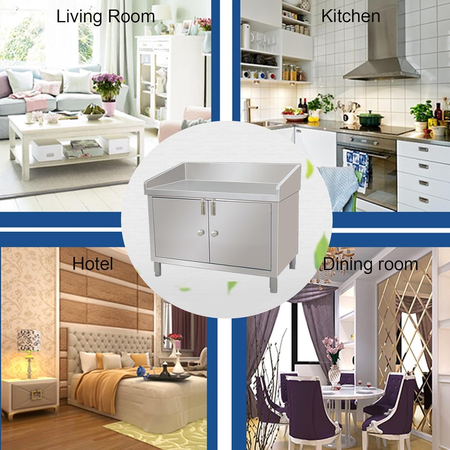 Stainless Steel Ramen Work Table with Hoarding Workbench Heavy Duty Prep Table Thickened Desktop Storage Cabinet Easy to Clean with Adjustable Feet