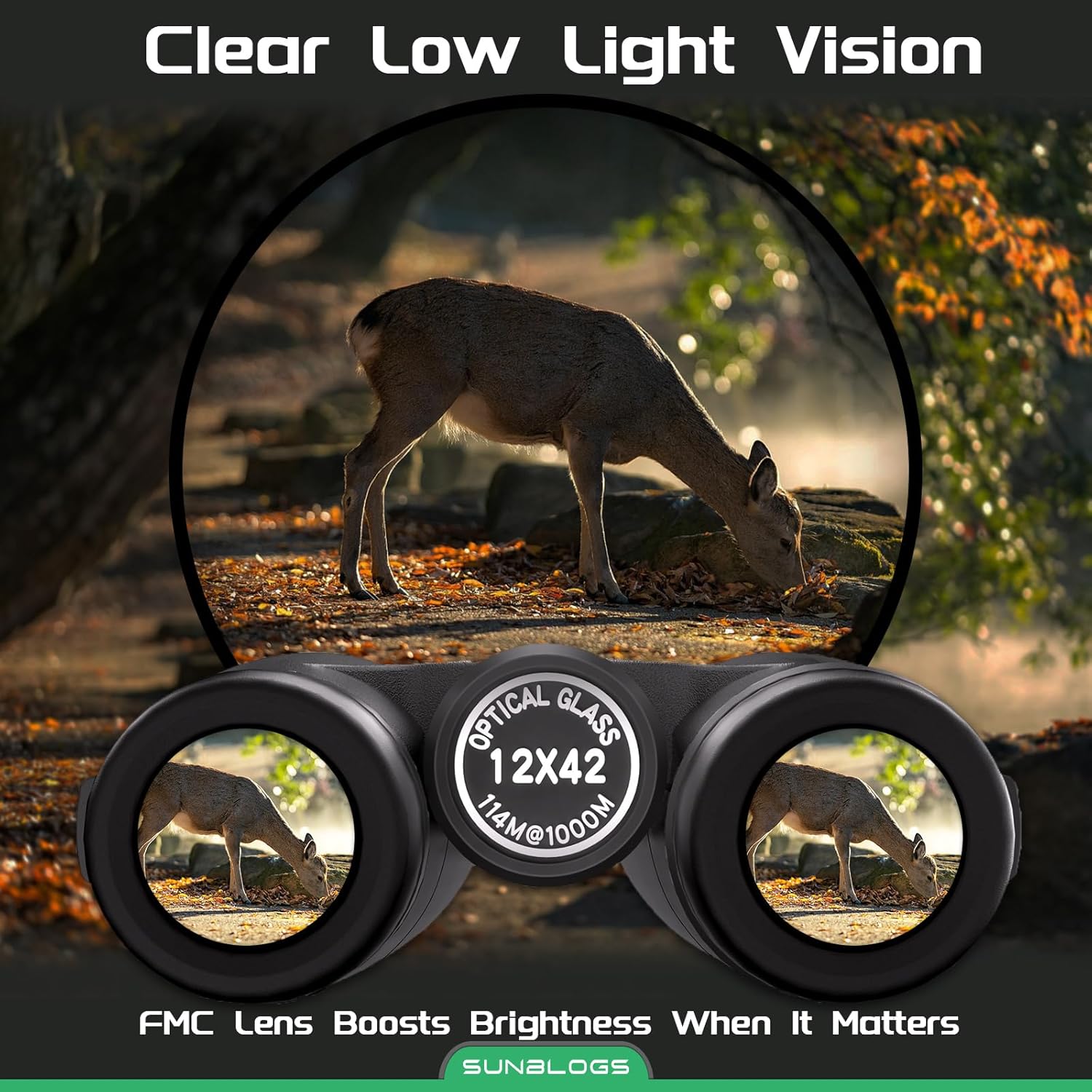 12x42 HD Binoculars for Adults High Powered, Super Bright BAK4 Prism Waterproof Binoculars with Low Light Vision for Bird Watching Outdoor Hunting Travel Hiking Sports Stargazing Cruise (Black) - Image 4