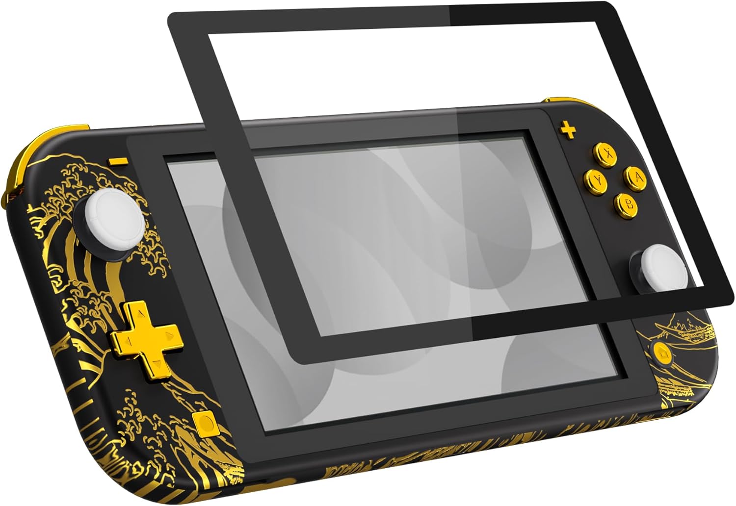 eXtremeRate DIY Replacement Shell for Nintendo Switch Lite, The Great Golden Wave Off Kanagawa - Black NSL Handheld Controller Housing w/Screen Protector, Custom Case Cover for Nintendo Switch Lite