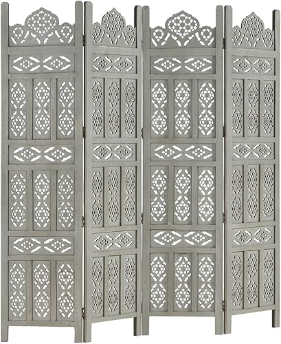 Miniatura 2 de Loibinfen Divisor de habitación de 4 paneles tallado a mano, separadores de habitación plegables independientes, divisor de habitación plegable de