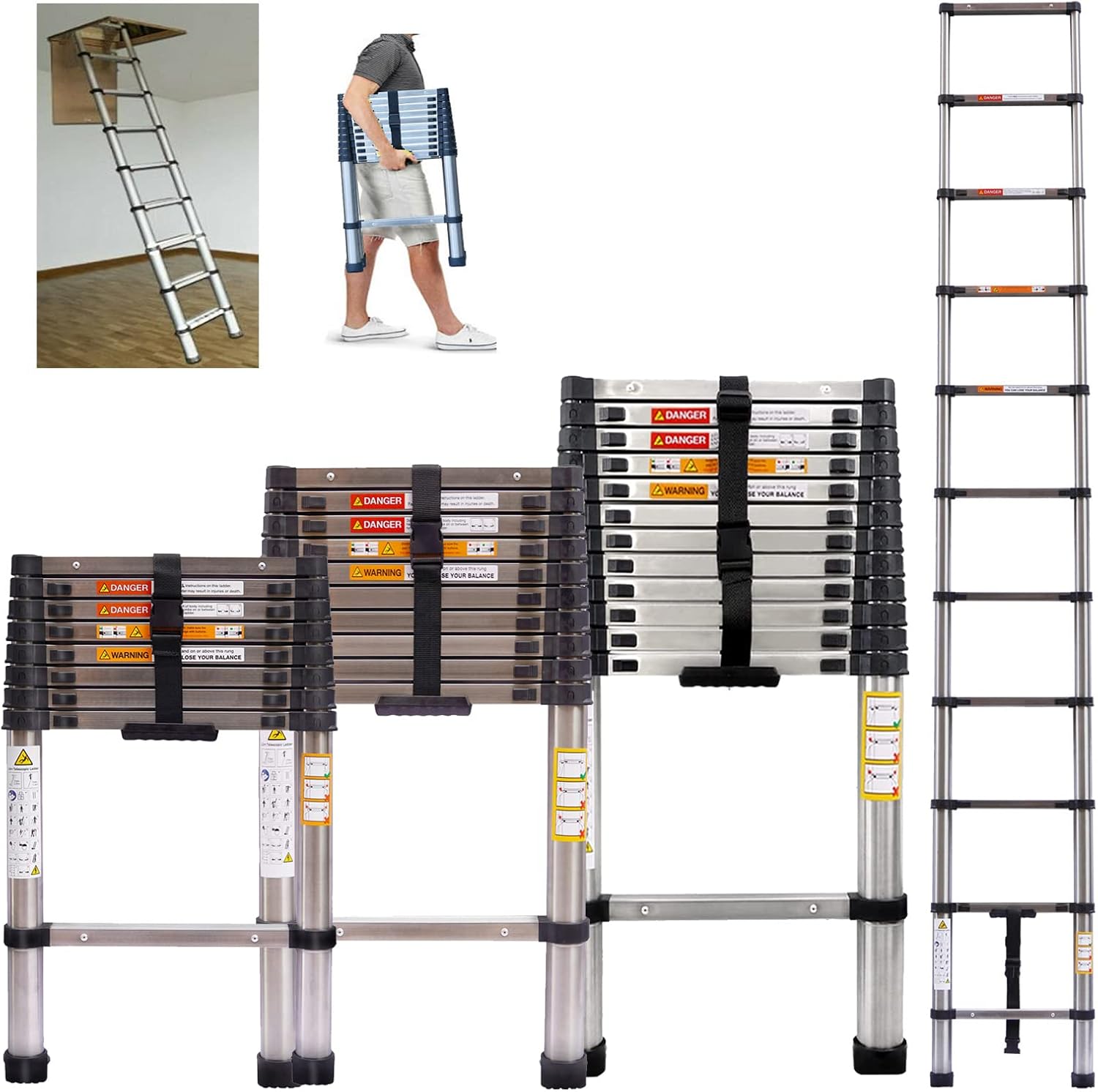 Telescopic Extension Ladder 10 FT Stainless Steel Ladders Extendable
