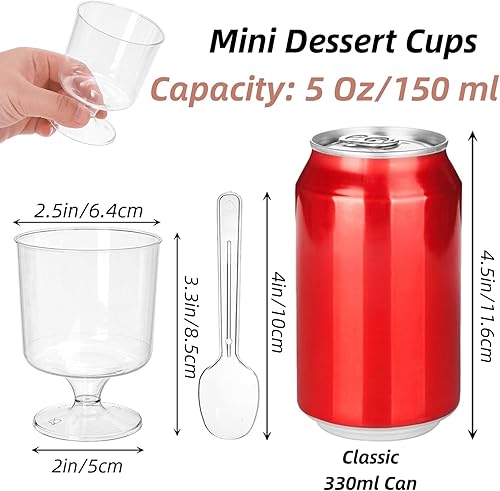 Miniatura 2 de Youeon Paquete de 50 mini vasos de postre de plástico con cucharas, taza de postre transparente de 5 onzas, tazas pequeñas para postres, aperitivos,