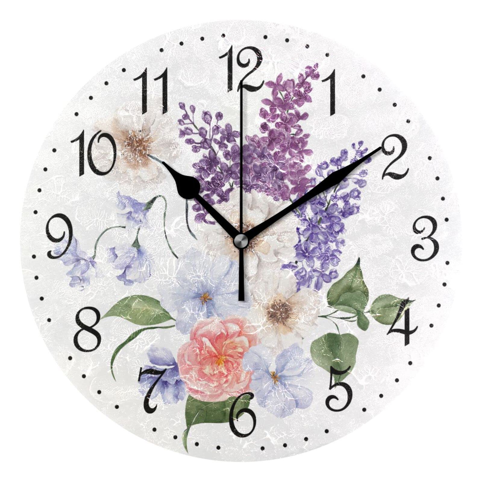 Mnsruu Wall Clock Bouquet with Spring Flowers Silent Non-Ticking Decorative Wall Clocks Battery Operated 25x25cm for Home Living Room Kitchen Bathroom Bedroom — image 1