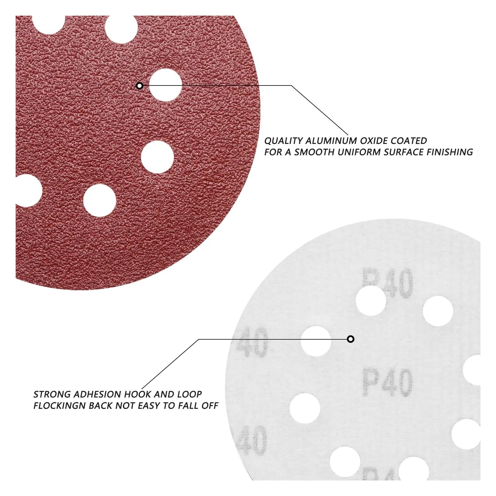 Carta Vetrata 20/50 pezzi 5 pollici 8 fori disco abrasivo gancio e anello carta vetrata rotonda 125 mm 40 a 2000 grana ossido di alluminio for levigatrice orbitale casuale(50 Pieces,800)