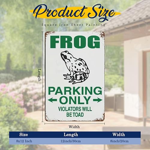 Miniatura 8 de Cartel de metal retro de rana de 8 x 12 pulgadas, divertido letrero de estacionamiento con texto en inglés "Violators Will Be Toad", decoración de