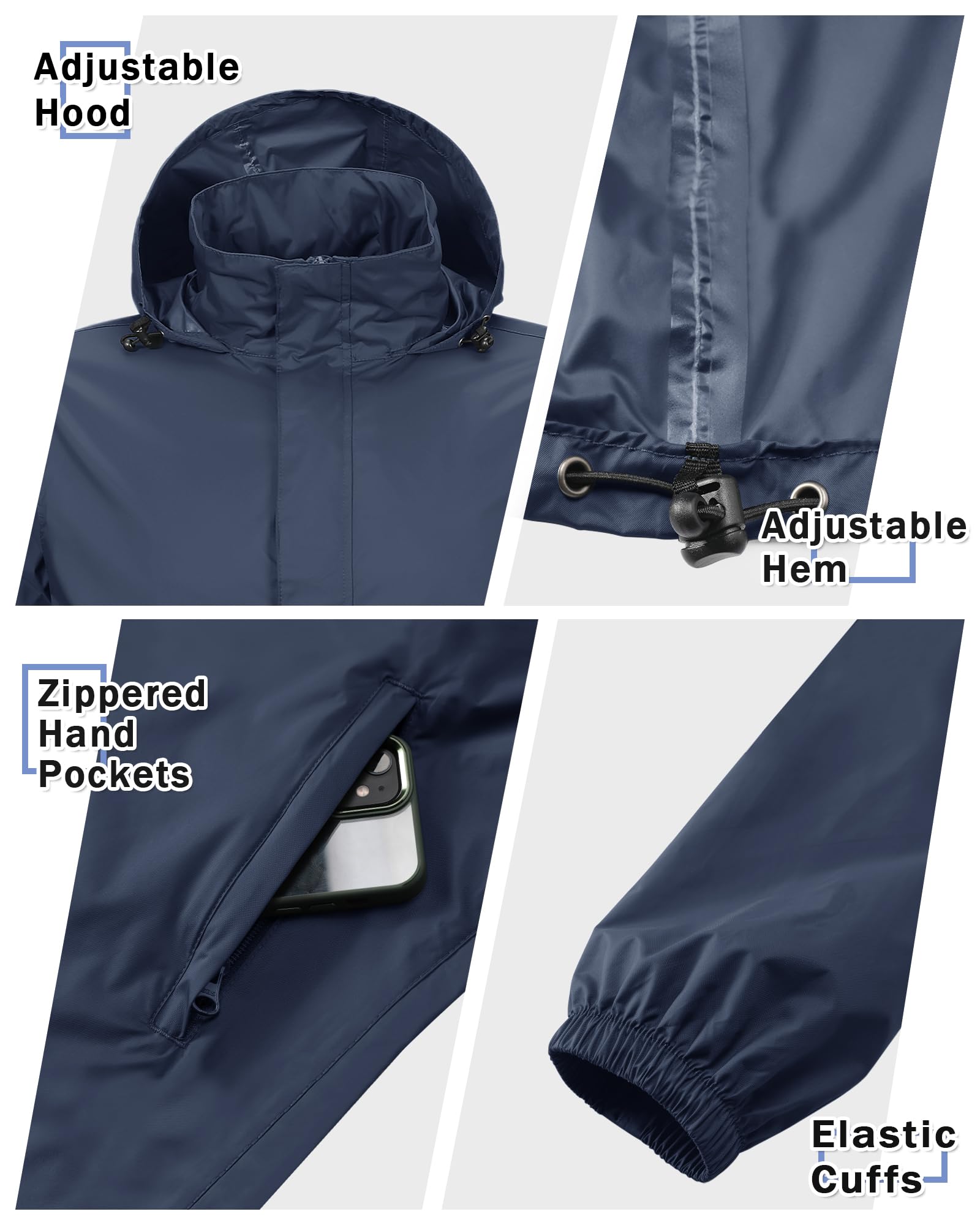 33,000ft Chubasquero para hombre, ligero, impermeable, plegable, con capucha y reflector para bicicleta, senderismo al aire libre