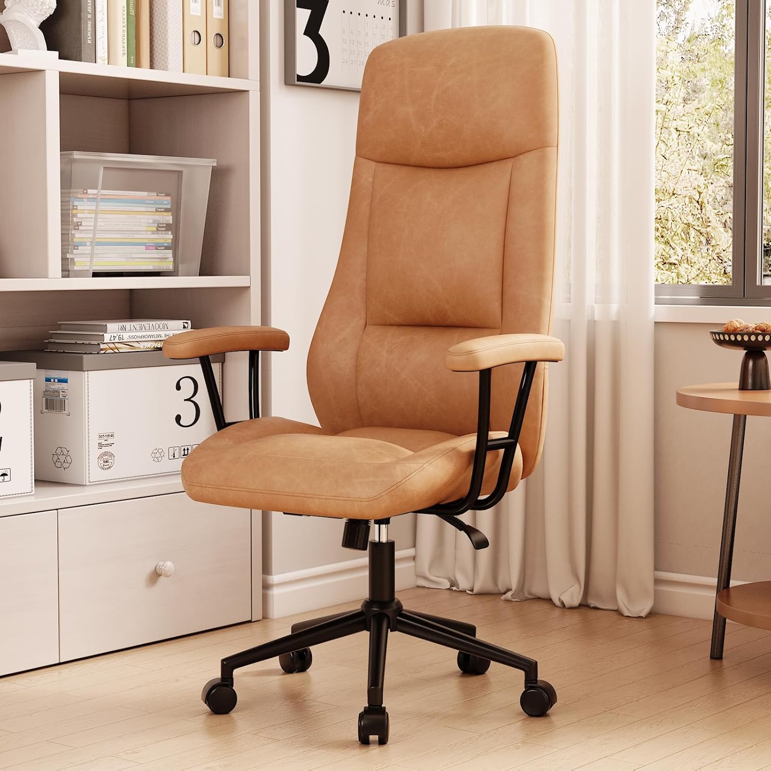 naspaluro Home Office Desk Chair Computer Chair with High Back Support Armrests Rolling Swivel Wheels Height Adjustable Task Chair for Executive, Office, Living Room (Mid Century Modren Brown)