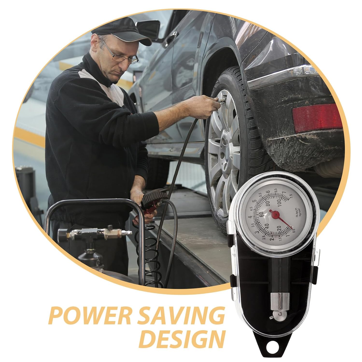 Stainless Steel Tire Gauge for Car Tire Pressure, Portable Black