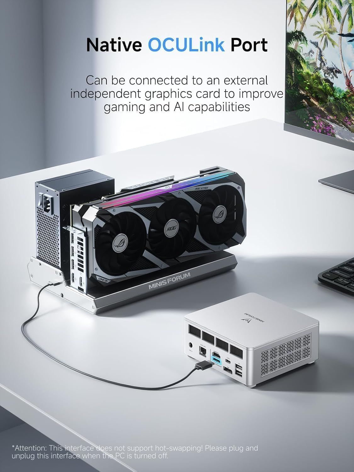 MINISFORUM UM880 Plus Mini PC, AMD Ryzen 7 8845HS (8C/16T, hasta 5,1 GHz), 32 GB DDR5 RAM, SSD PCIe de 512 GB, gráficos Radeon 780M, OCuLink, Triple Pantalla hasta 8K@60Hz, 5× USB, WiFi 6E — view 6