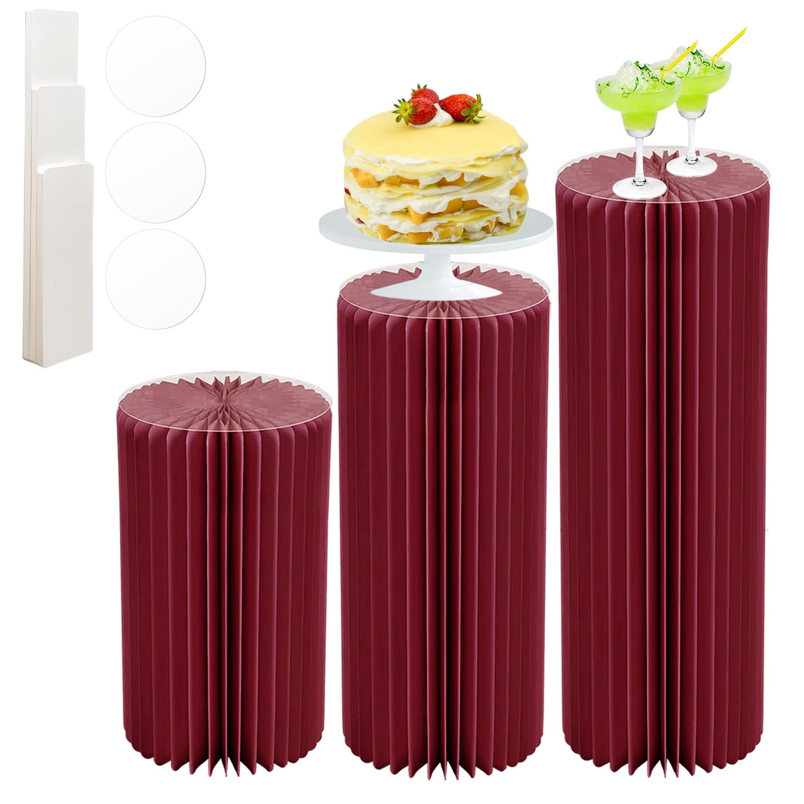 YTBHSHXZ plinth， Cardboard Cylinder Pedestal Stands Multicolor 60-100cm Pack Of 3(Wine red)