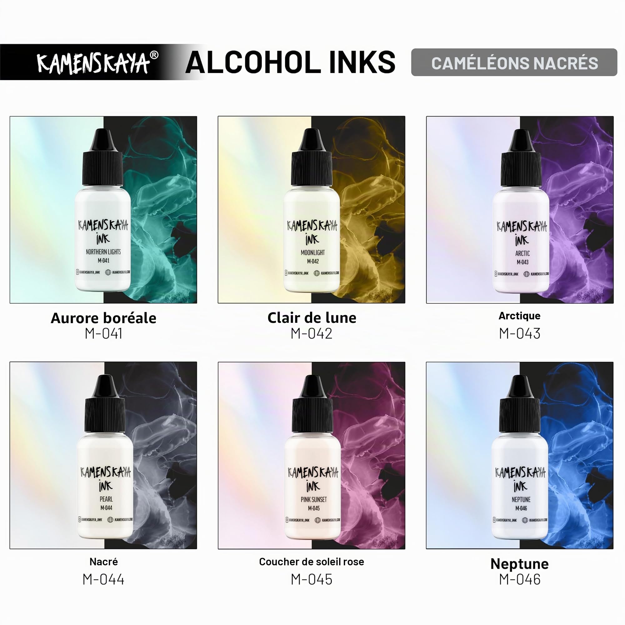 KAMENSKAYA Pearl Lot de 6 encres à l'alcool 15 ml chacune