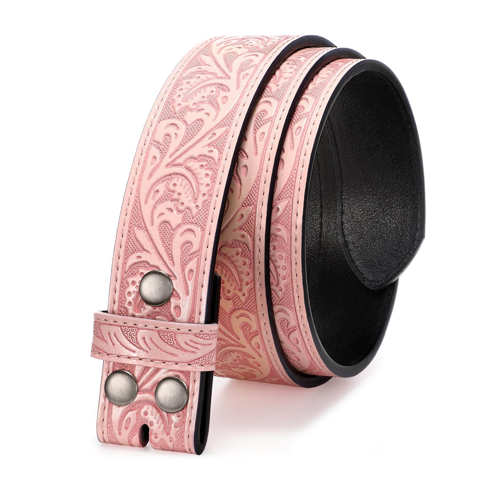 TRIWORKS Western Belt Strap for Men without Buckle 1.5" Wide Floral Engraved Embossed Leather Belt Strap