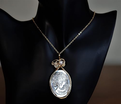 Miniatura 5 de 14K Gold Filled Tahitian Mother of Pearl Cameo Pendant Necklace for Women
