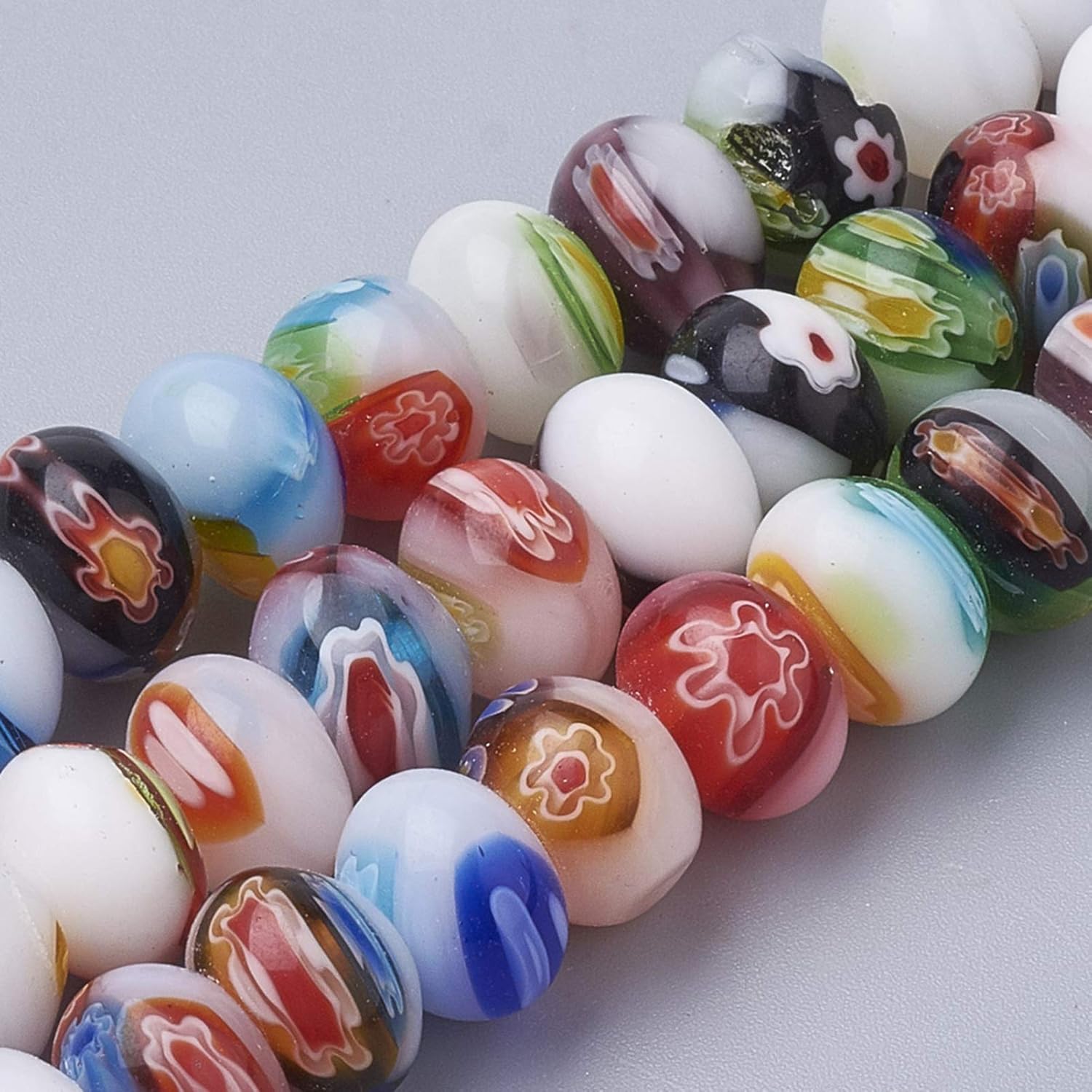 Craftdady 5 Strands Millefiori Lampwork Glass Beads Multicolor Flat Round Coin Disc Spacer Beads 25x5.5mm for DIY Necklace Bracelet Earring Jewelry Crafts Making About 16pcs/Strand