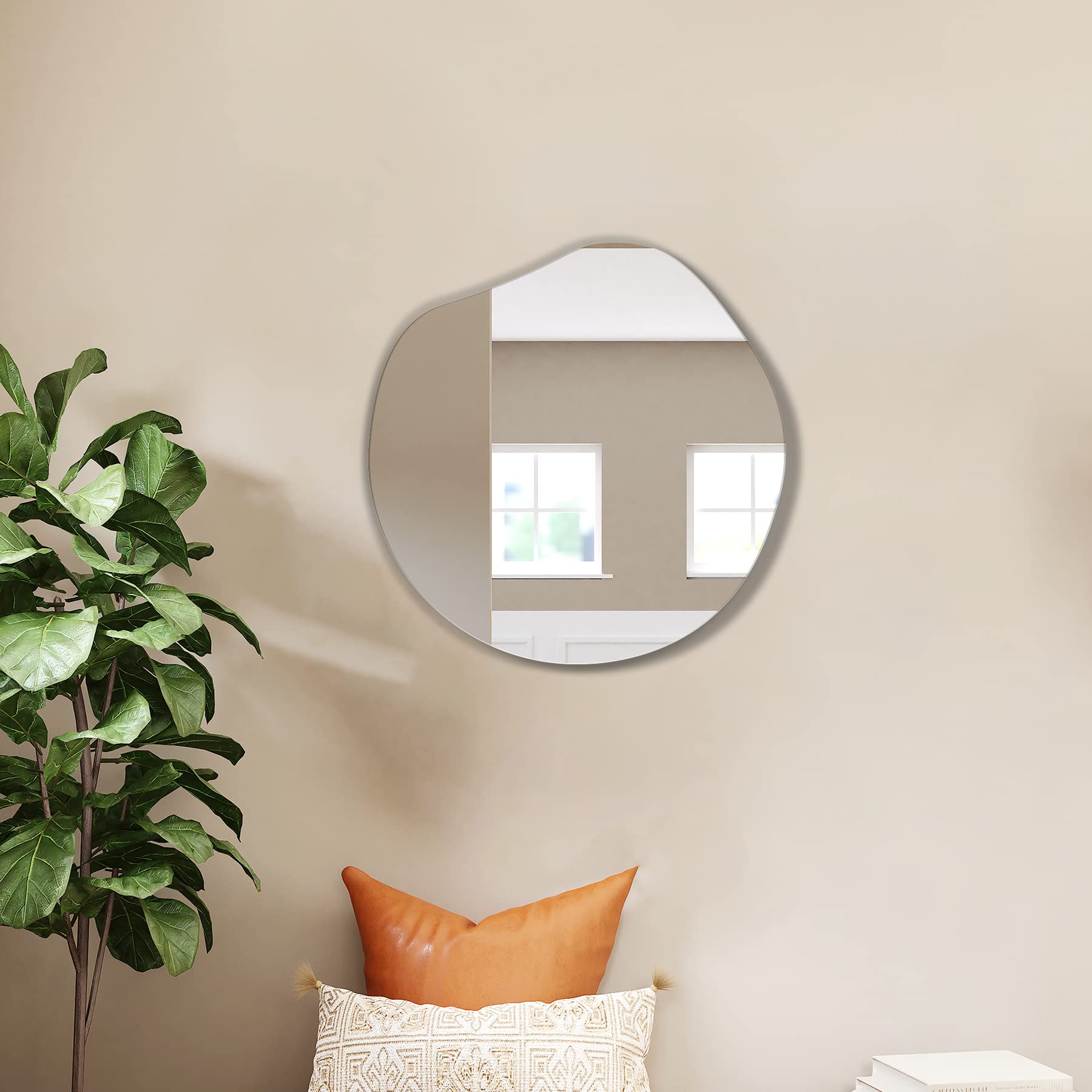 FICTOR Irregular Wall Mirror, Frameless Mirror Wall Decor for Bathroom, Entryway, Bedroom, Bathroom Vanity Mirror, Wall Mounted Mirror (L-19.6'' x 20'')