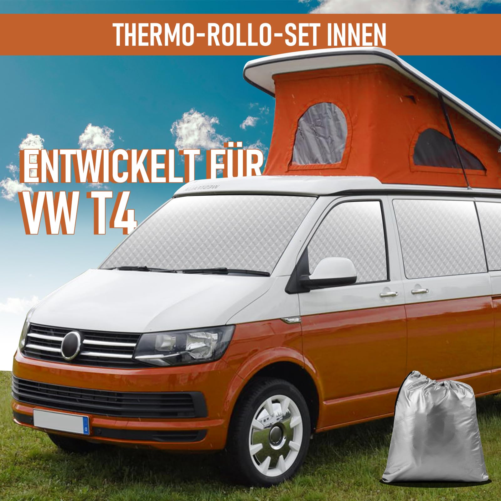 8 alfombrillas térmicas para cabina del conductor, aptas para VW T4 SWB, parasol interior de lujo, cortina térmica plegable, kit de oscurecimiento y protección contra el sol