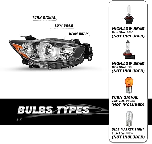 Miniatura 3 de SOCKIR Conjunto de faros delanteros para Mazda CX-5 2013-2016, proyector halógeno de fábrica de repuesto para faros delanteros del lado derecho del
