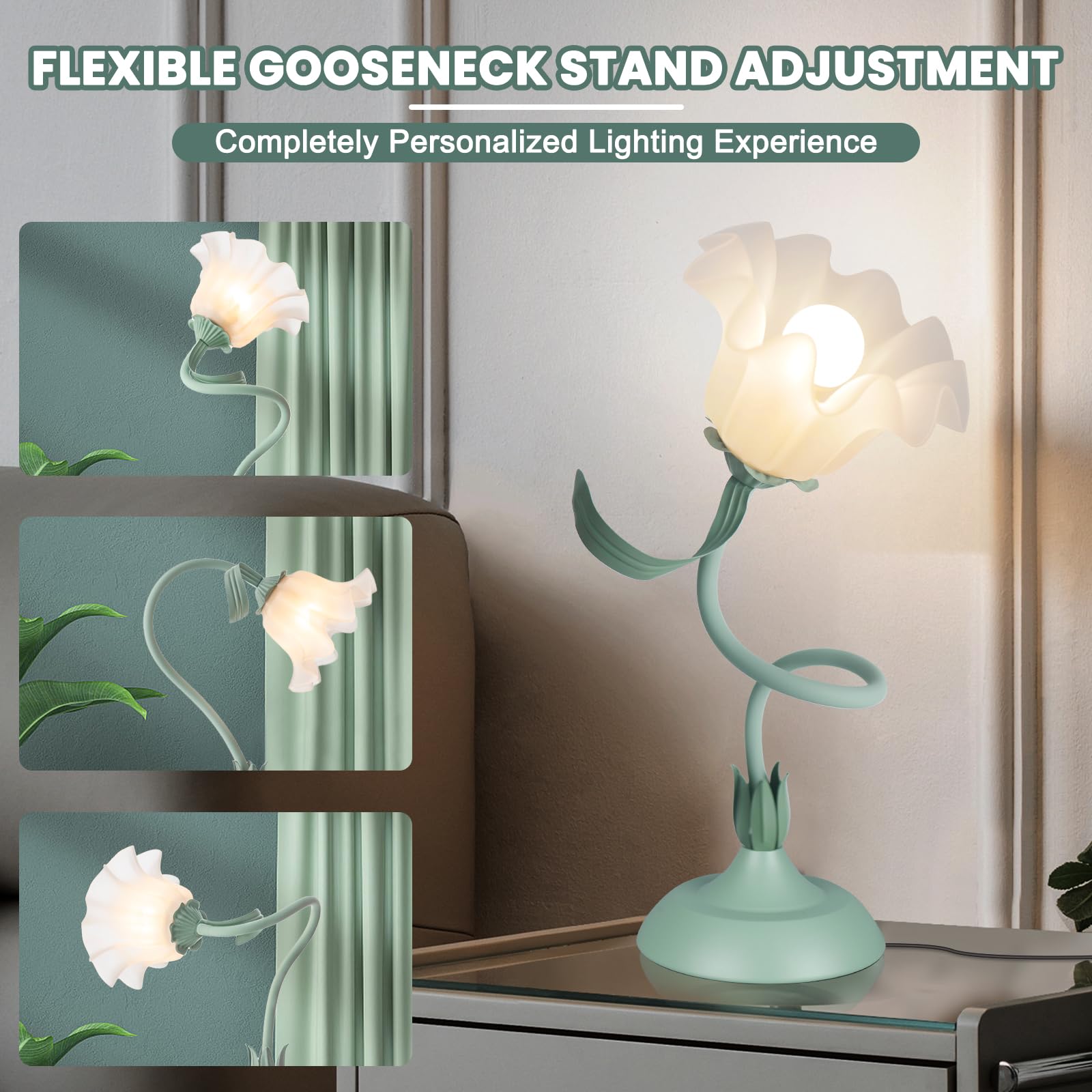 Lámpara de escritorio de flores, luz de lectura LED, luz nocturna de flores vintage, 3 modos de colores, lindas lámparas de noche, decoración de sala de estar, dormitorio, habitación, iluminación 3