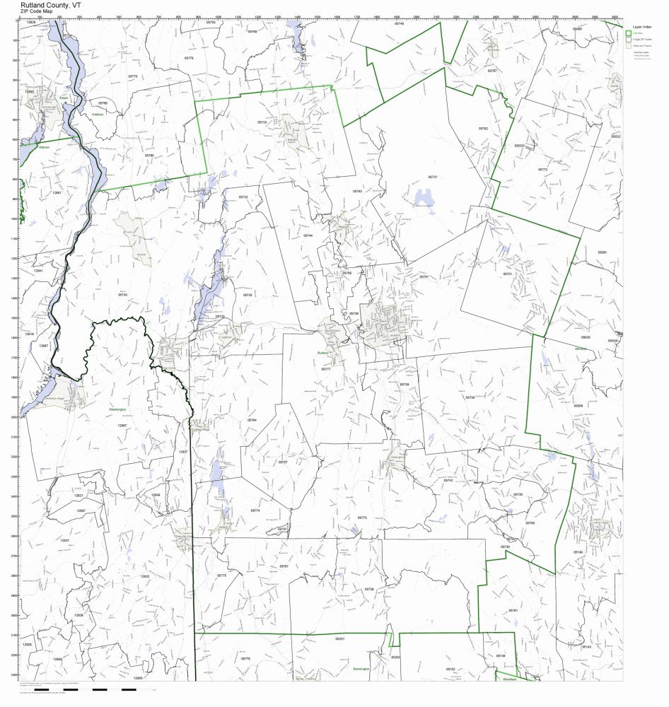 Rutland County, Vermont VT ZIP Code Map Not Laminated