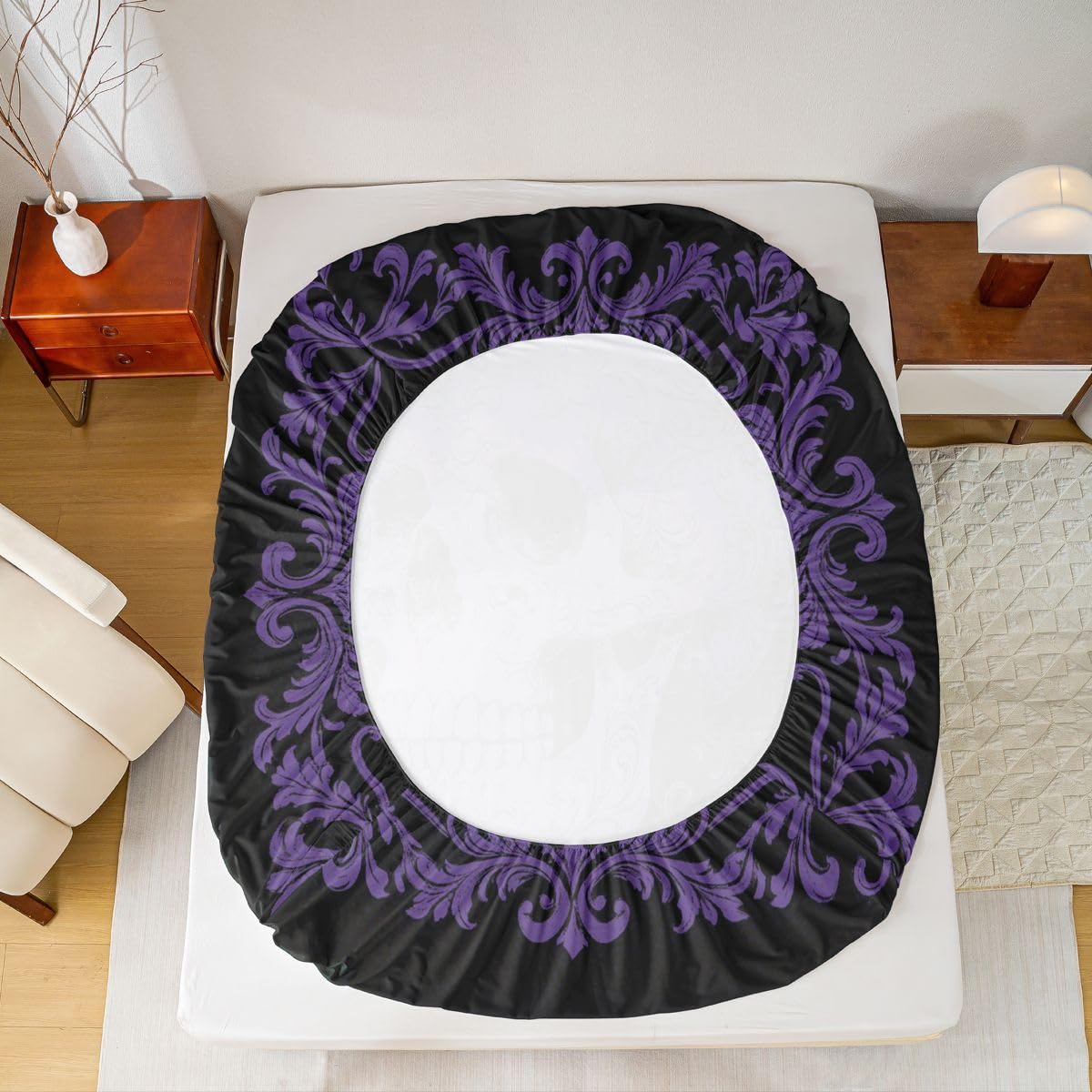 Homemissing Sábana bajera ajustable de Halloween con 2 fundas de almohada, tamaño King, diseño de calavera, sábana bajera ajustable de 16 pulgadas de profundidad, ropa de cama gótica para niños y