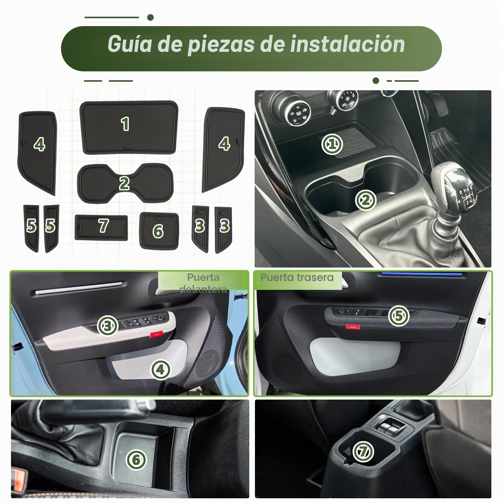 Compatible con Citroën C3 IV (CC21) 2024 2025 2026 Alfombrillas Antideslizantes Alfombrillas de Goma para Consola Central, Portavasos, Ranura Puerta (Negro)