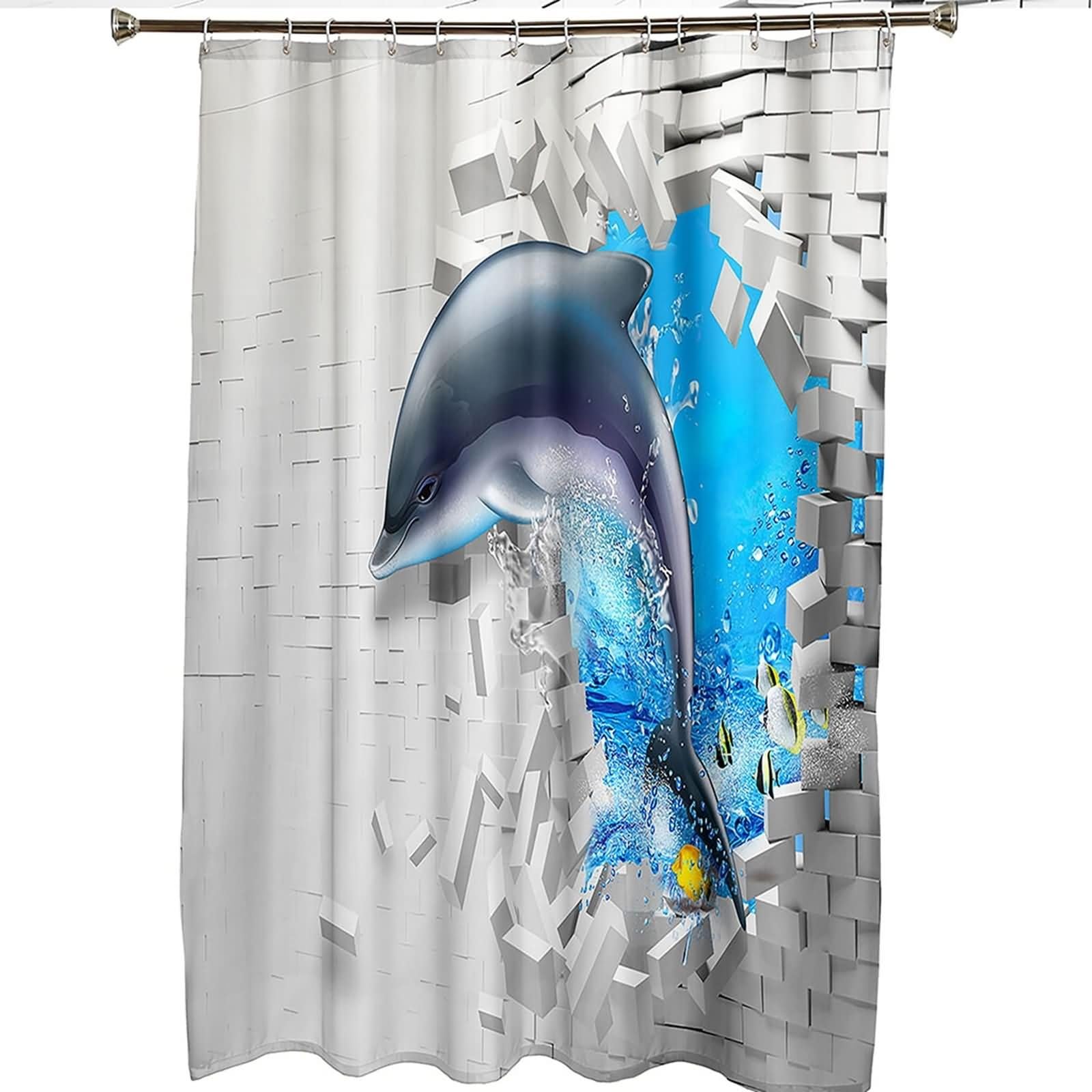 Moderner Duschvorhang Blau/Grau Geometrisch – Polyester, Wasserdicht & Schimmelresistent, 180x203 Cm, Inkl. 12 Ringe