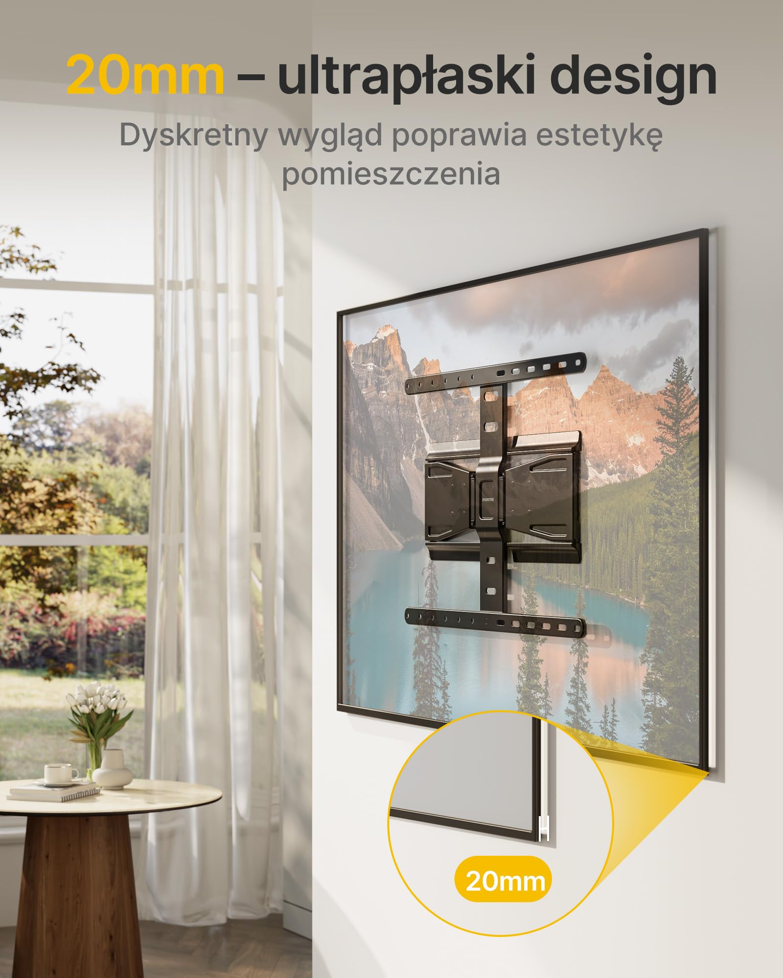 monTEK 0,77" Ultra Slim uchwyt ścienny do telewizorów 43-90"