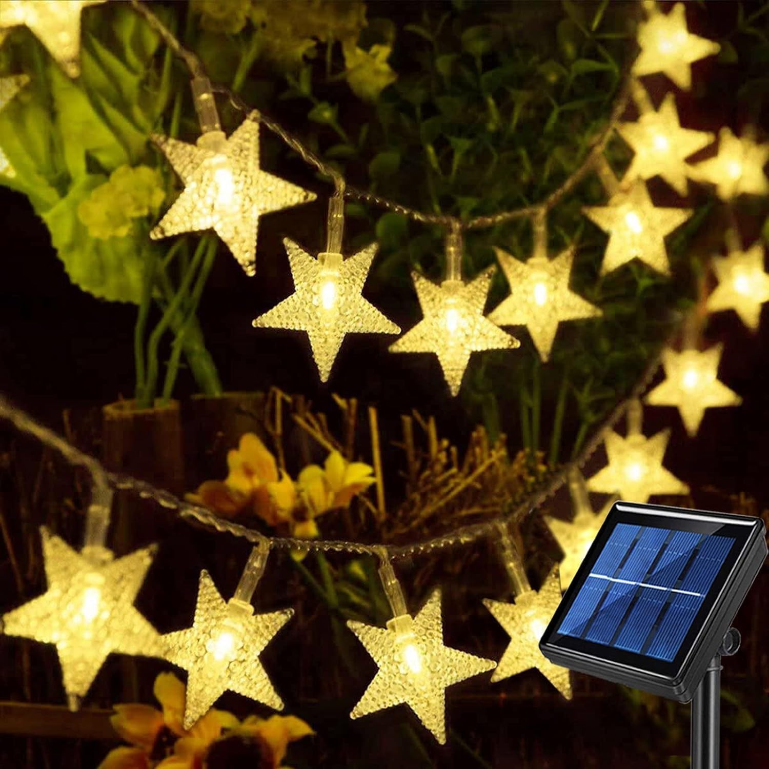 BBAUERSolar String Lights Outdoor, Solar Powered Star String Lights, 40ft 100LED 8 Modes Waterproof Christmas String Lights for Gardens Patio Landscape Xmas Tree Decorations(Warm White)