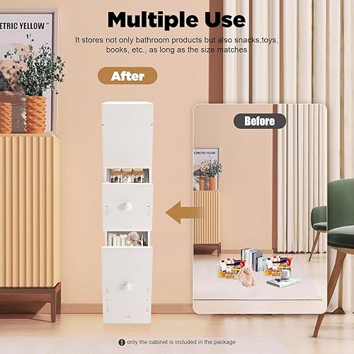 Miniatura 4 de DYRABREST Armario de almacenamiento de baño de 3 niveles gabinete lateral de inodoro independiente soporte de papel higiénico de esquina estrecha