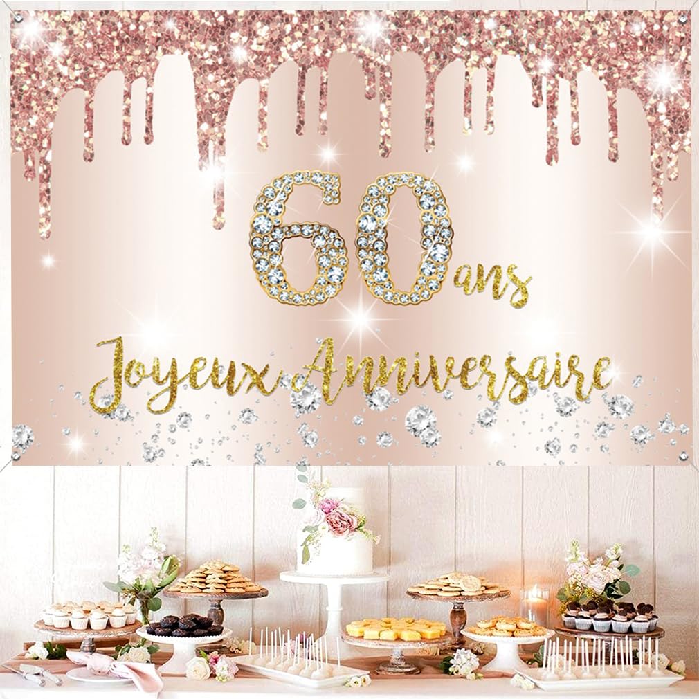Sixtylicious Banner Glitterato Dorato 60° Compleanno E Anniversario - Decorazioni Festa 60 Anni