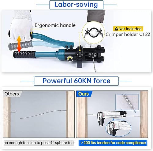 Miniatura 4 de Muzata Herramienta de crimpadora manual hidráulica personalizada mejorada de 60KN para 18 "532" 316 "Kit de barandilla de cable de acero inoxidable