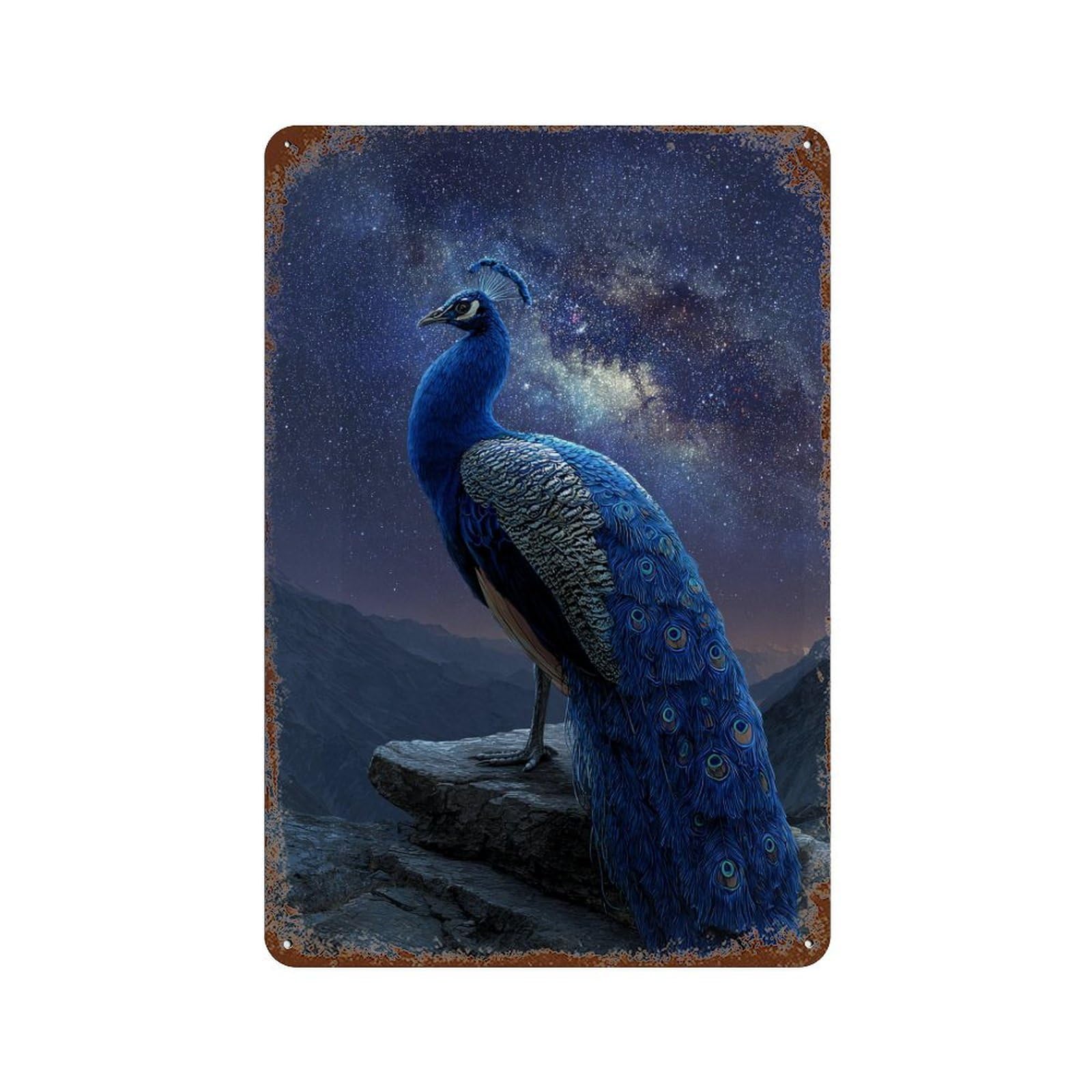 Garage Style Galactic Peacock Majesty -1 Rusty Metal Tin Sign 11.8"x7.9", Classic Wall Plaque for Bar And Workshop