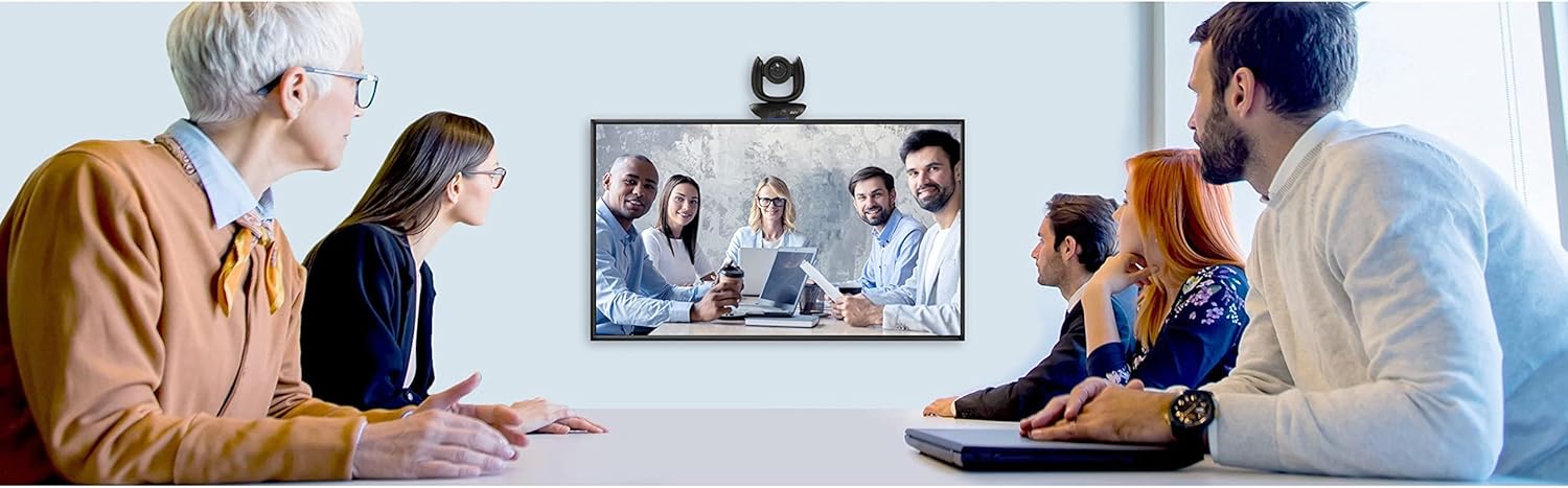 AVer CAM550 camera mounted above a display in a meeting room