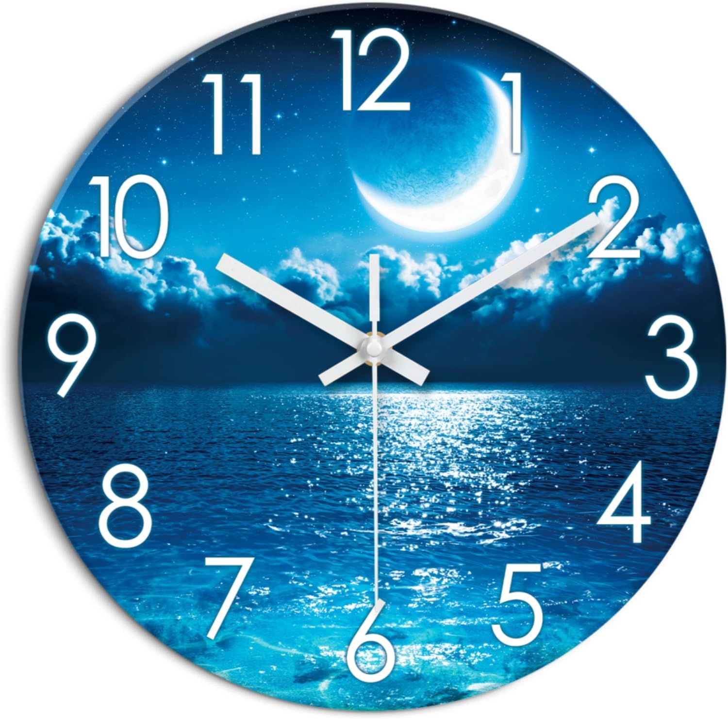 XFM Natural Landscape Wall Clock 16 Inch Silent Wall Clocks Battery Operated Lake Boat Glass Decorative Clocks for Living Room Kitchen Bedroom Office