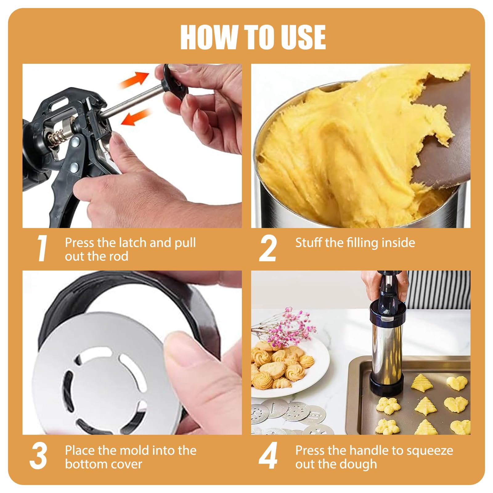 Pressa per Biscotti in Acciaio Inox, Biscotti Professionale Pistola Sparabiscotti con 16 Stencil e 8 Beccucci, Spara Biscotti per Frolla per Realizzare e Decorare Biscotti Fai da Te