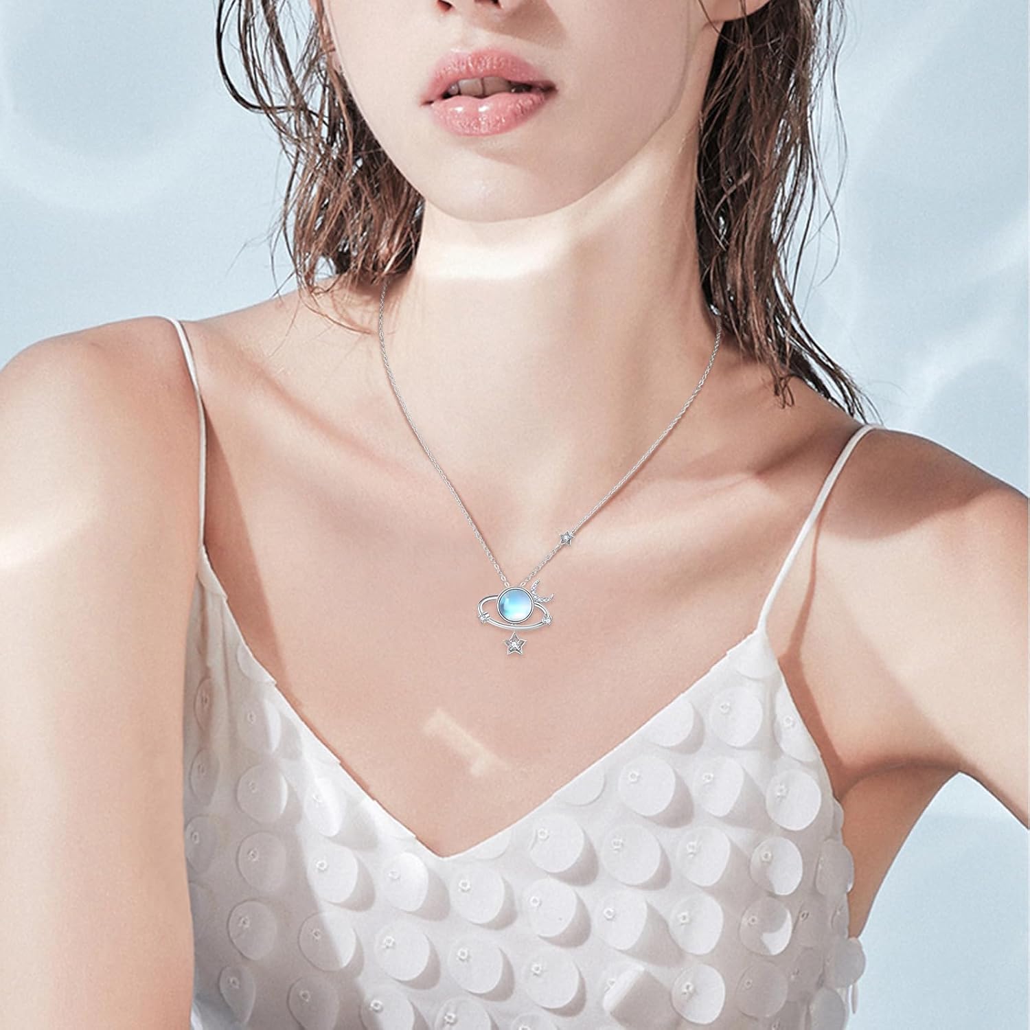 Moon and Star Necklace for Women, Planet Moon Necklace, Moonstone Necklace, for Women Gifts, Silver Planet Moonstone Universe Pendant, Silver Chain Gift for Women, Girlfriend image 5