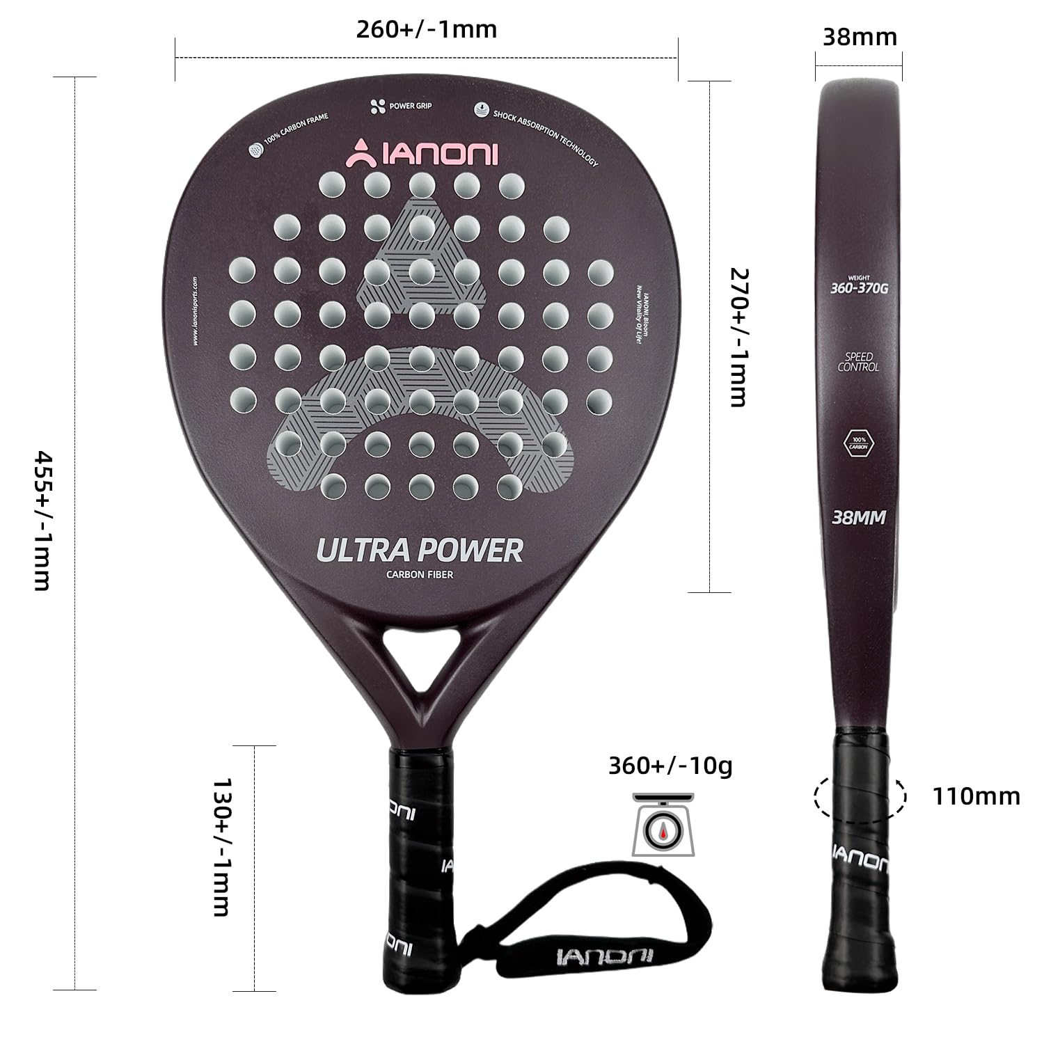 Padelschläger Karbonfaser-Oberfläche | Ultra Power Padelschläger Braun
