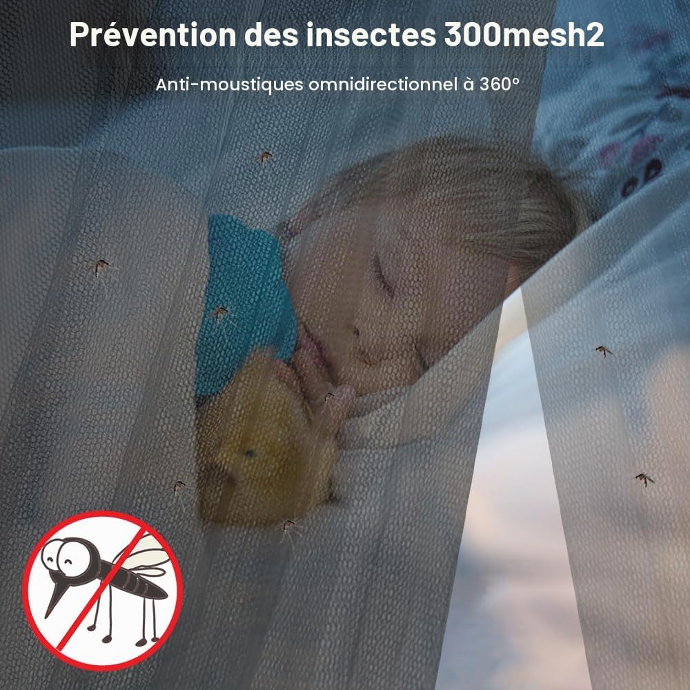Ciel de lit Moustiquaire Baldaquin à Quatre Portes, Polyester Grande Moustiquaire pour Lits Simples et Doubles - Intérieur et Extérieur - 210x240x190cm