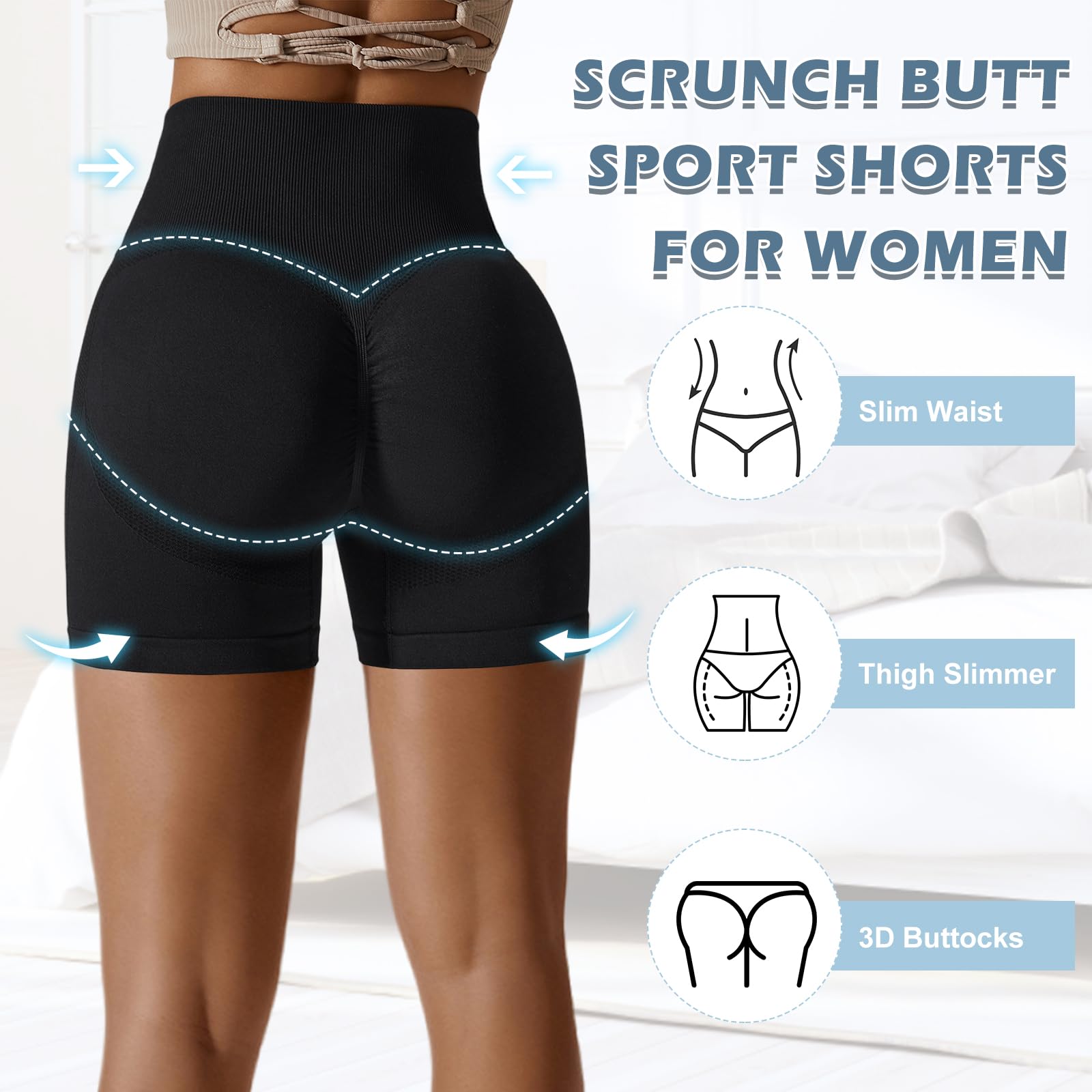 Pantalones Cortos Mujer Elásticas Leggins Push Up Cintura Alta para Gym Fitness