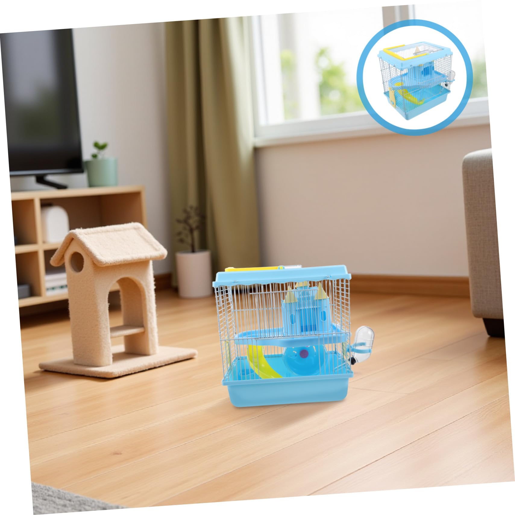 iplusmile Jaula Transparente para Hámsters Enanos con Diseño de Dos Casa Castillo Rueda de Ejercicio Comedero y Bebedero Transportín Portátil para Pequeños Roedores